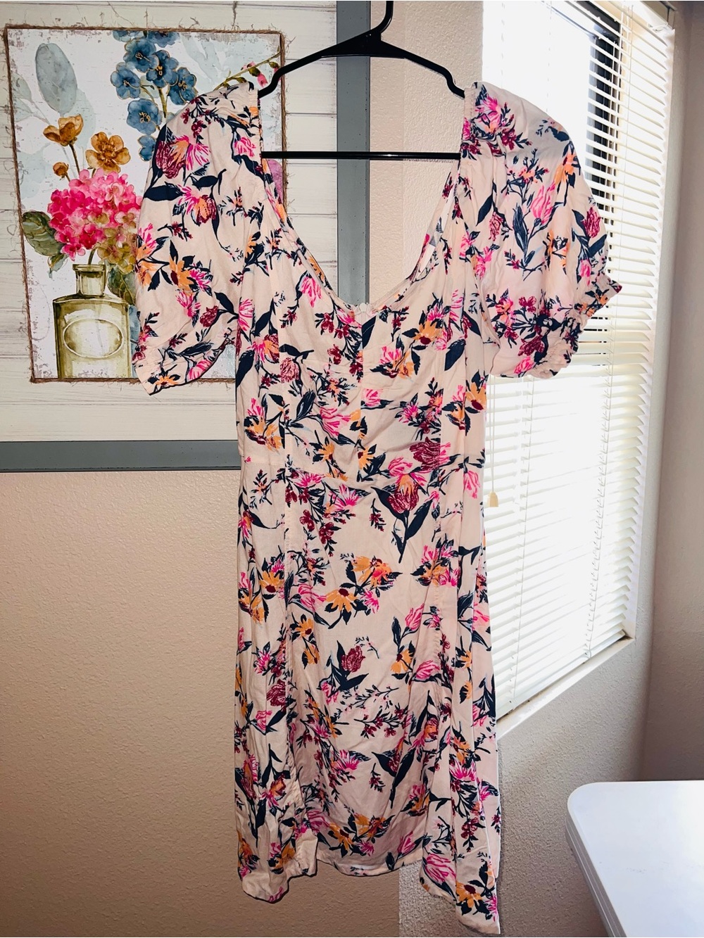 NWT Roxy Cream Floral Mini Dress with Pink & Navy Accents